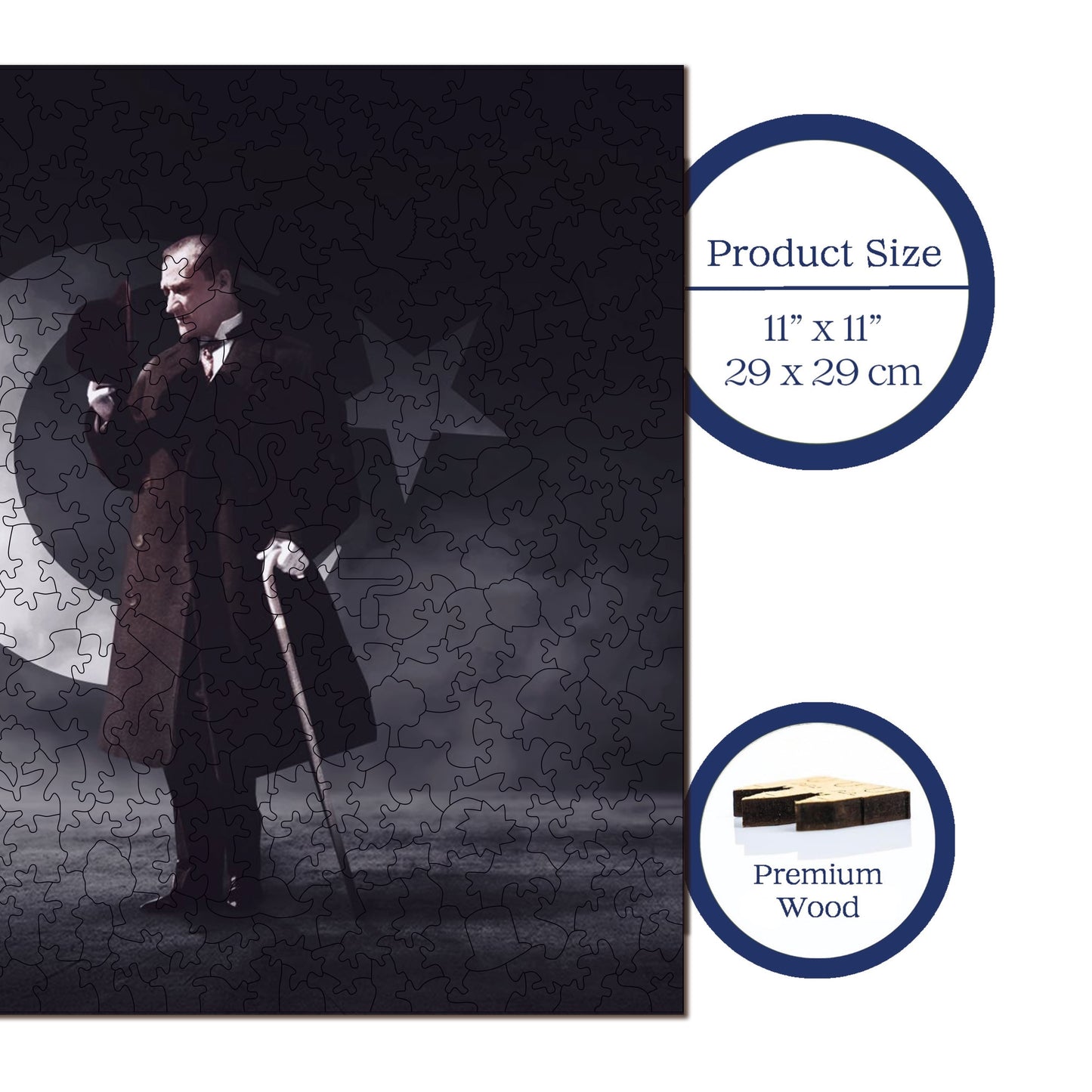 Yetişkinler İçin Ahşap Puzzle, Büyük Önder "Atatürk" Premium Puzzle, 353 Parça Zorlu Ahşap Yapboz, 11,4"x11,4" (29x29 cm) Benzersiz Şekil, Yetişkinler İçin Ahşap Yapbozlar