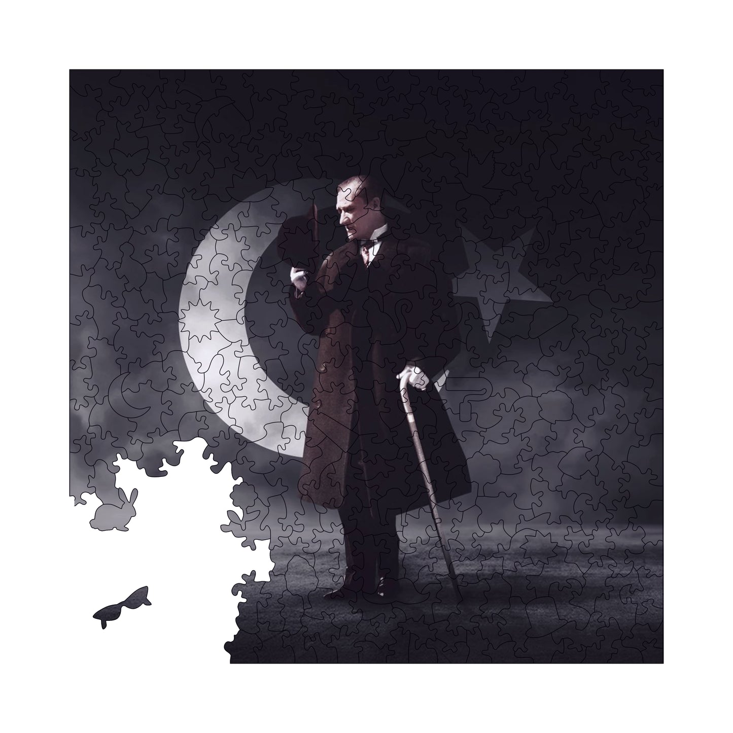 Yetişkinler İçin Ahşap Puzzle, Büyük Önder "Atatürk" Premium Puzzle, 353 Parça Zorlu Ahşap Yapboz, 11,4"x11,4" (29x29 cm) Benzersiz Şekil, Yetişkinler İçin Ahşap Yapbozlar
