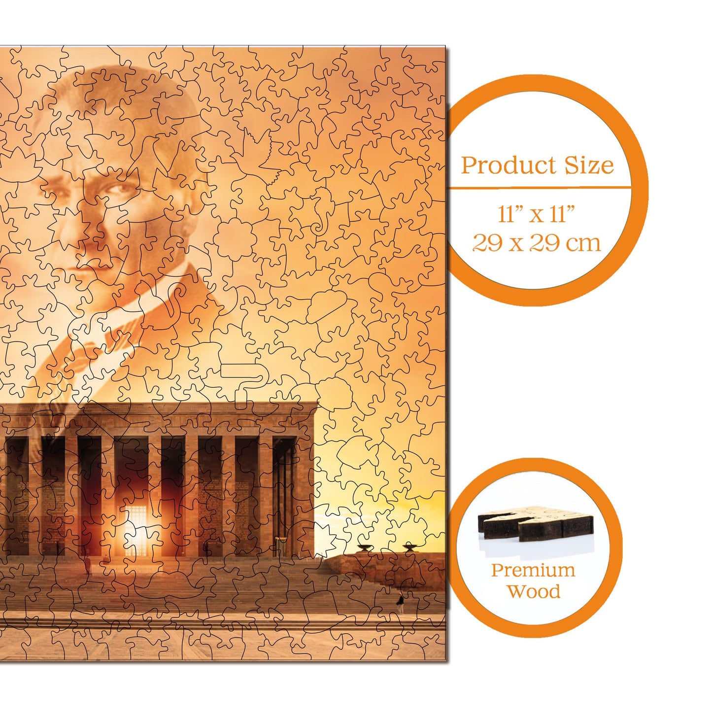 Yetişkinler İçin Ahşap Puzzle, Ebedi Lider Mustafa Kemal Atatürk Premium Puzzle, 353 Parça Zorlu Ahşap Yapboz, 11,4"x11,4" (29x29 cm) Benzersiz Şekil, Yetişkinler İçin Ahşap Yapbozlar