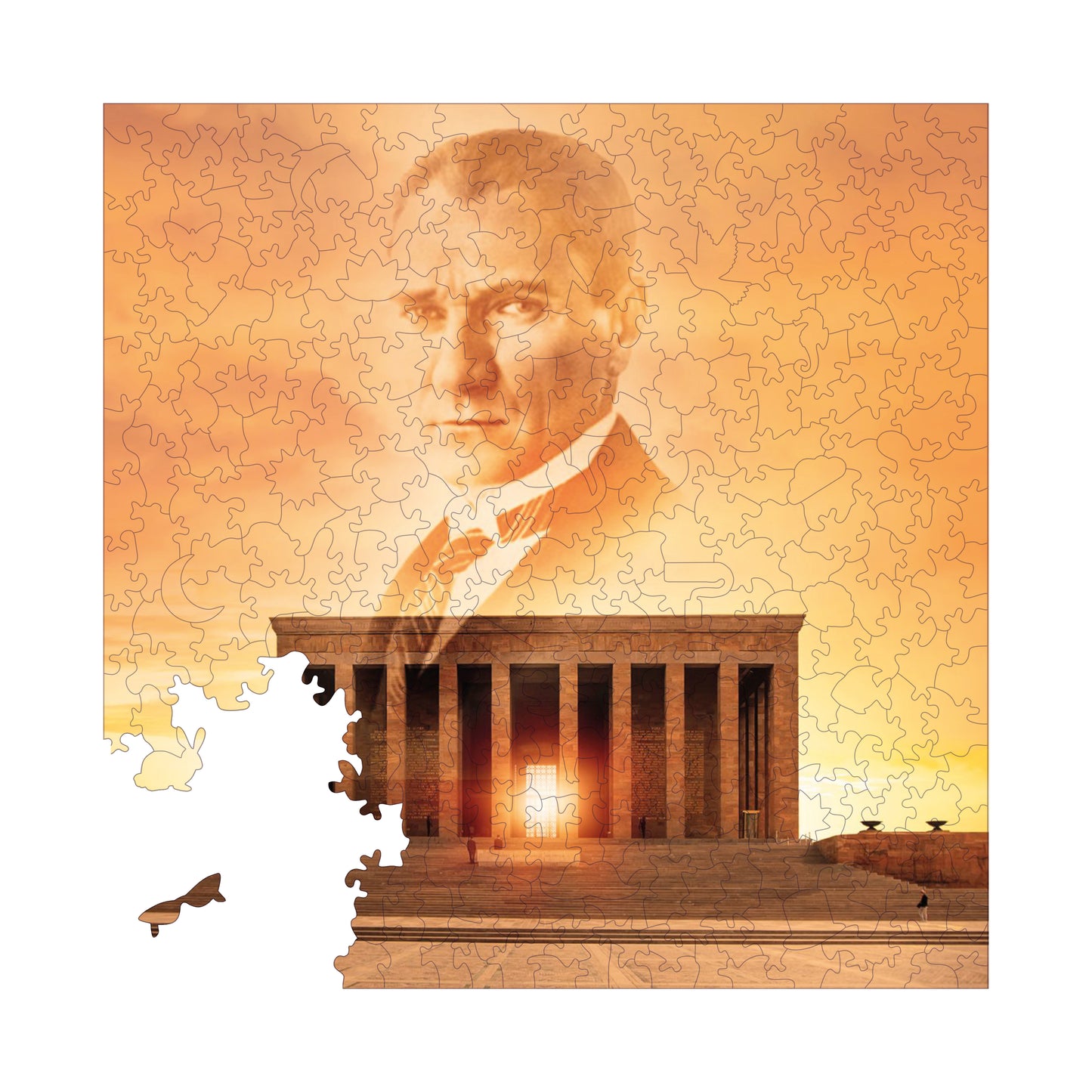 Yetişkinler İçin Ahşap Puzzle, Ebedi Lider Mustafa Kemal Atatürk Premium Puzzle, 353 Parça Zorlu Ahşap Yapboz, 11,4"x11,4" (29x29 cm) Benzersiz Şekil, Yetişkinler İçin Ahşap Yapbozlar