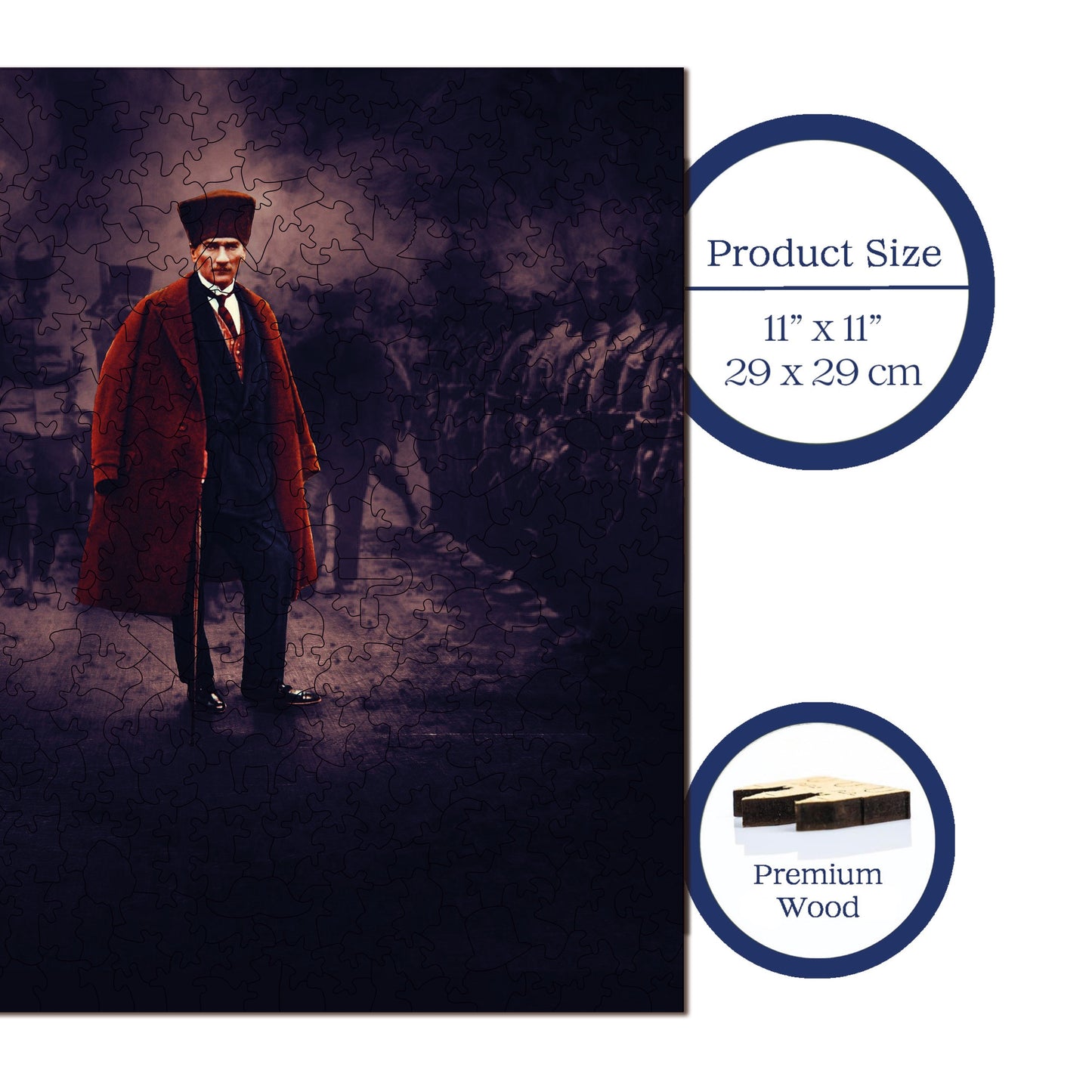 Yetişkinler İçin Ahşap Puzzle, Mustafa Kemal ATATÜRK Premium Puzzle, 353 Parça Zorlu Ahşap Yapboz, 11,4"x11,4" (29x29 cm) Benzersiz Şekil, Yetişkinler İçin Ahşap Yapbozlar