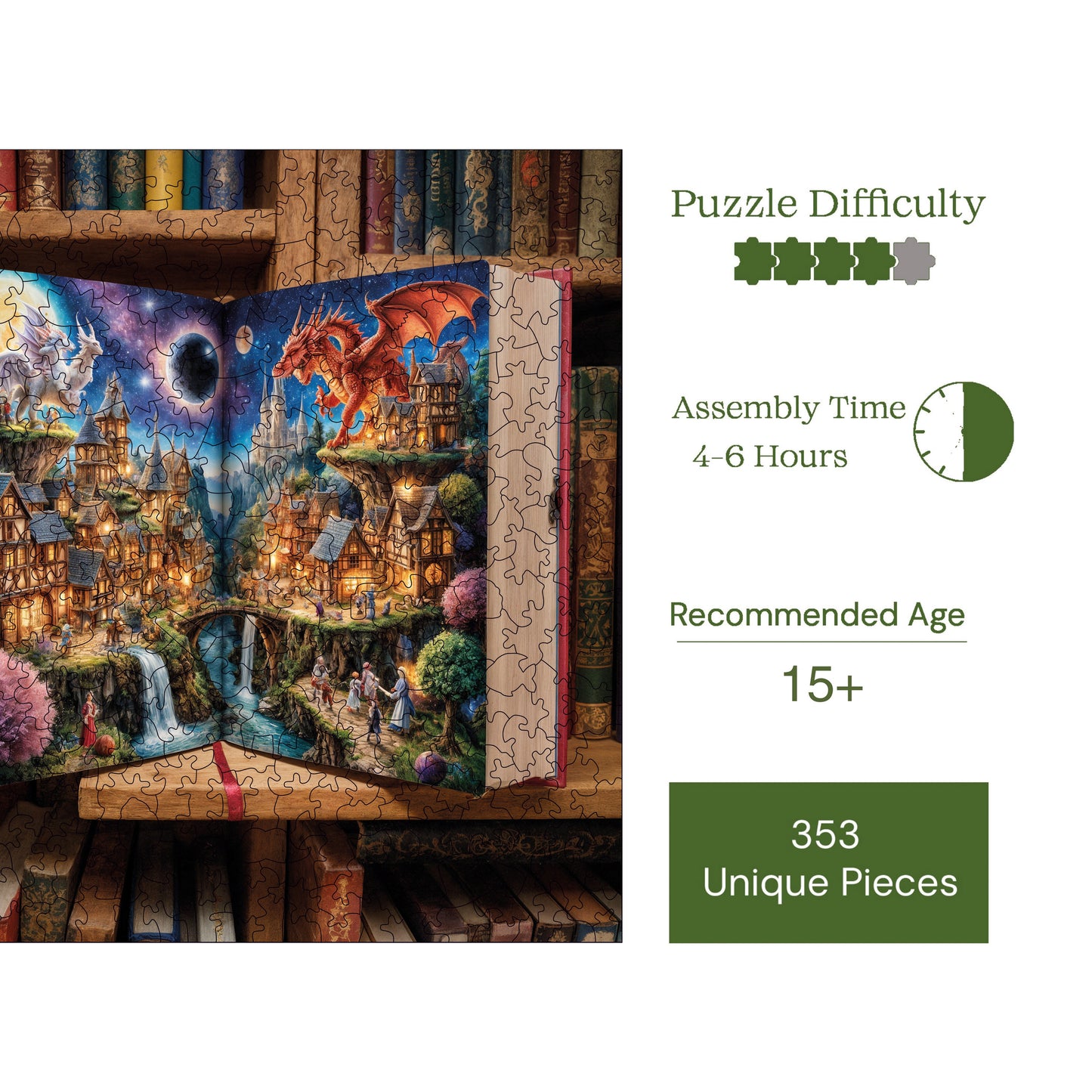 Wooden Puzzles for Adults, Fairy Tale Gateway Premium Jigsaw Puzzles, 353 Pieces Wooden Jigsaw, 11,4"x11,4" (29x29 cm)