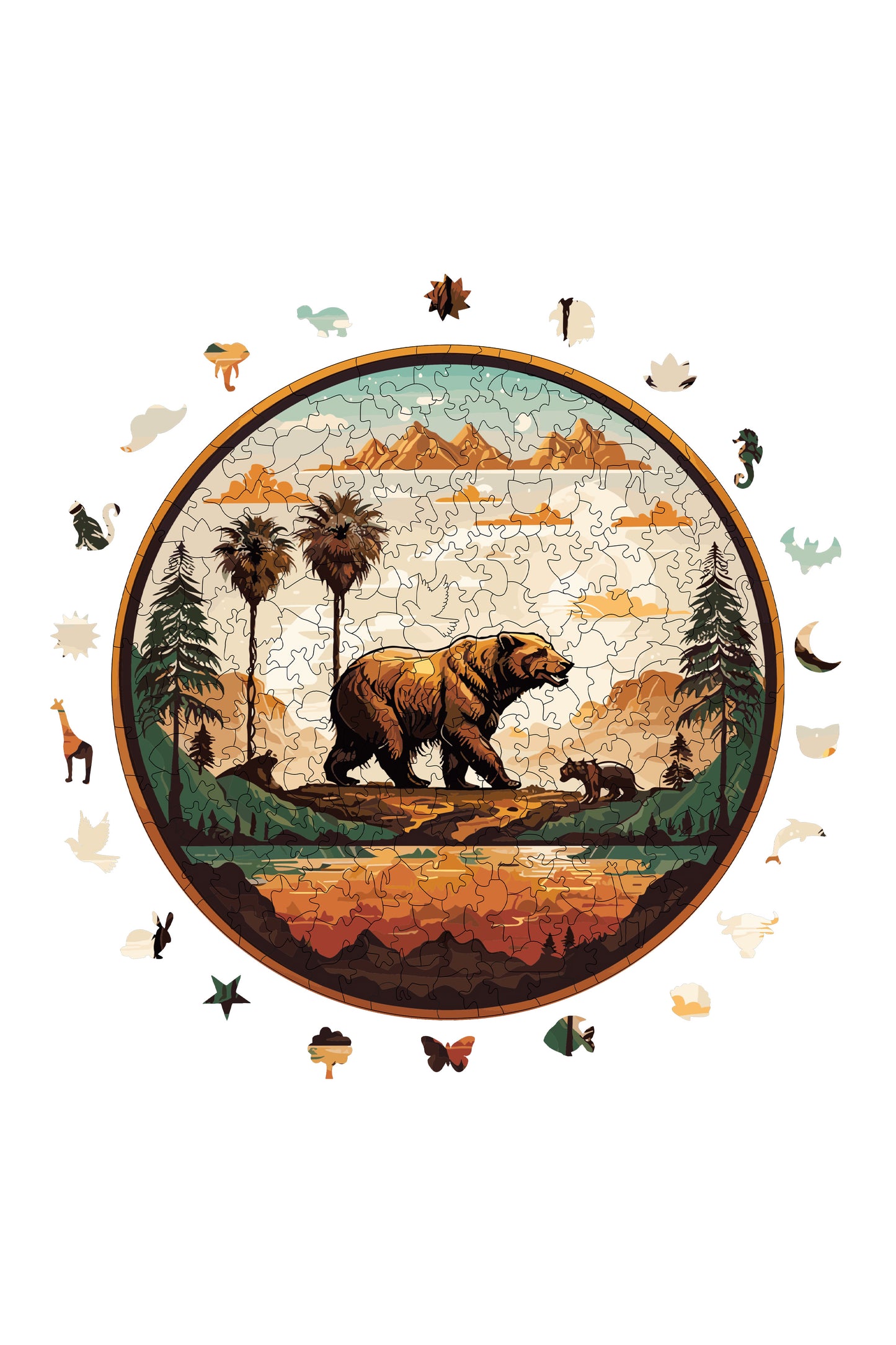 Yetişkinler İçin Ahşap Puzzle, Koca Ayı Premium Puzzle, 252 Parça Zorlu Ahşap Yapboz, 11,4"x11,4" (29x29 cm) Benzersiz Şekil, Yetişkinler İçin Ahşap Yapboz