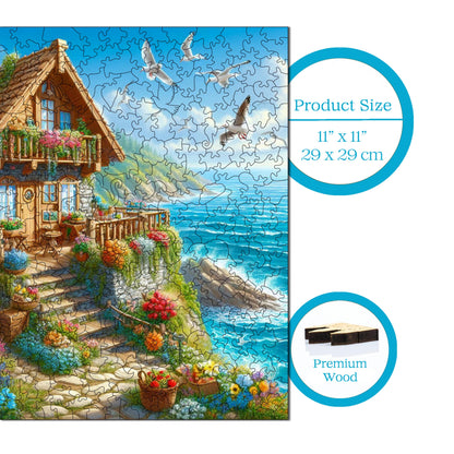 Wooden Puzzles for Adults, Cottage by the Sea Premium Jigsaw Puzzles, 353 Pieces Challenging Wooden Jigsaw, 11,4"x11,4" (29x29 cm)