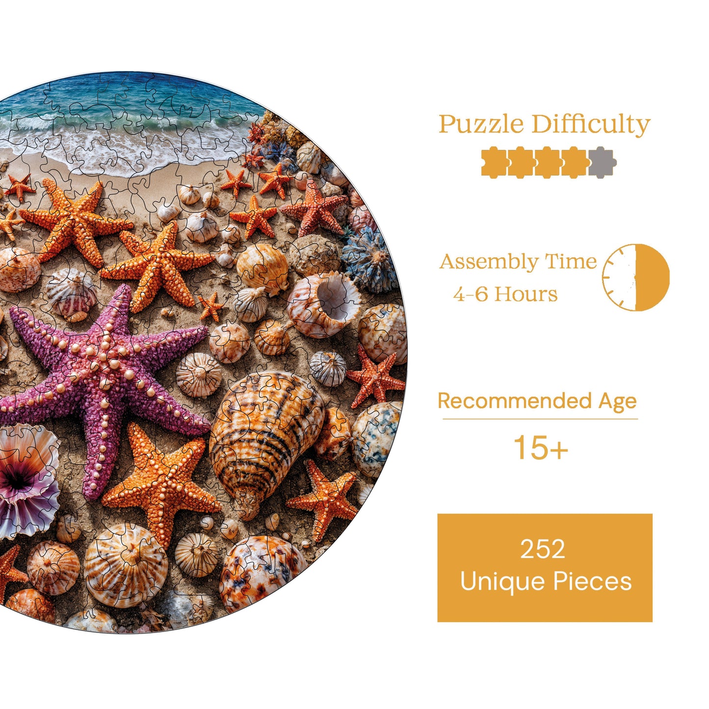 Yetişkinler İçin Ahşap Puzzle, Denizdeki Hazine Premium Puzzle, 252 Parça Zorlu Ahşap Yapboz, 11,4"x11,4" (29x29 cm) Benzersiz Şekil, Yetişkinler İçin Ahşap Yapboz