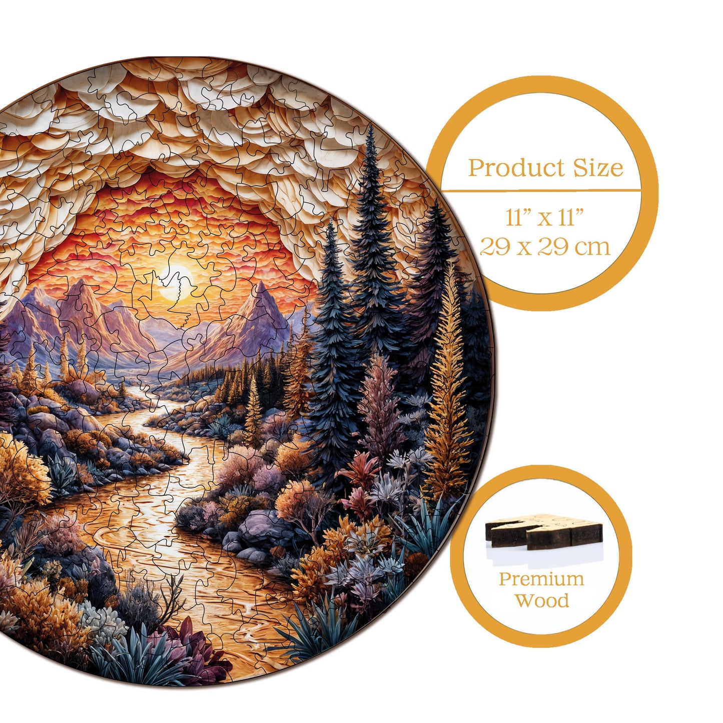Yetişkinler İçin Ahşap Puzzle, Altın Dağlar Premium Puzzle, 252 Parça Zorlu Ahşap Yapboz, 11,4"x11,4" (29x29 cm) Benzersiz Şekil, Yetişkinler İçin Ahşap Yapboz