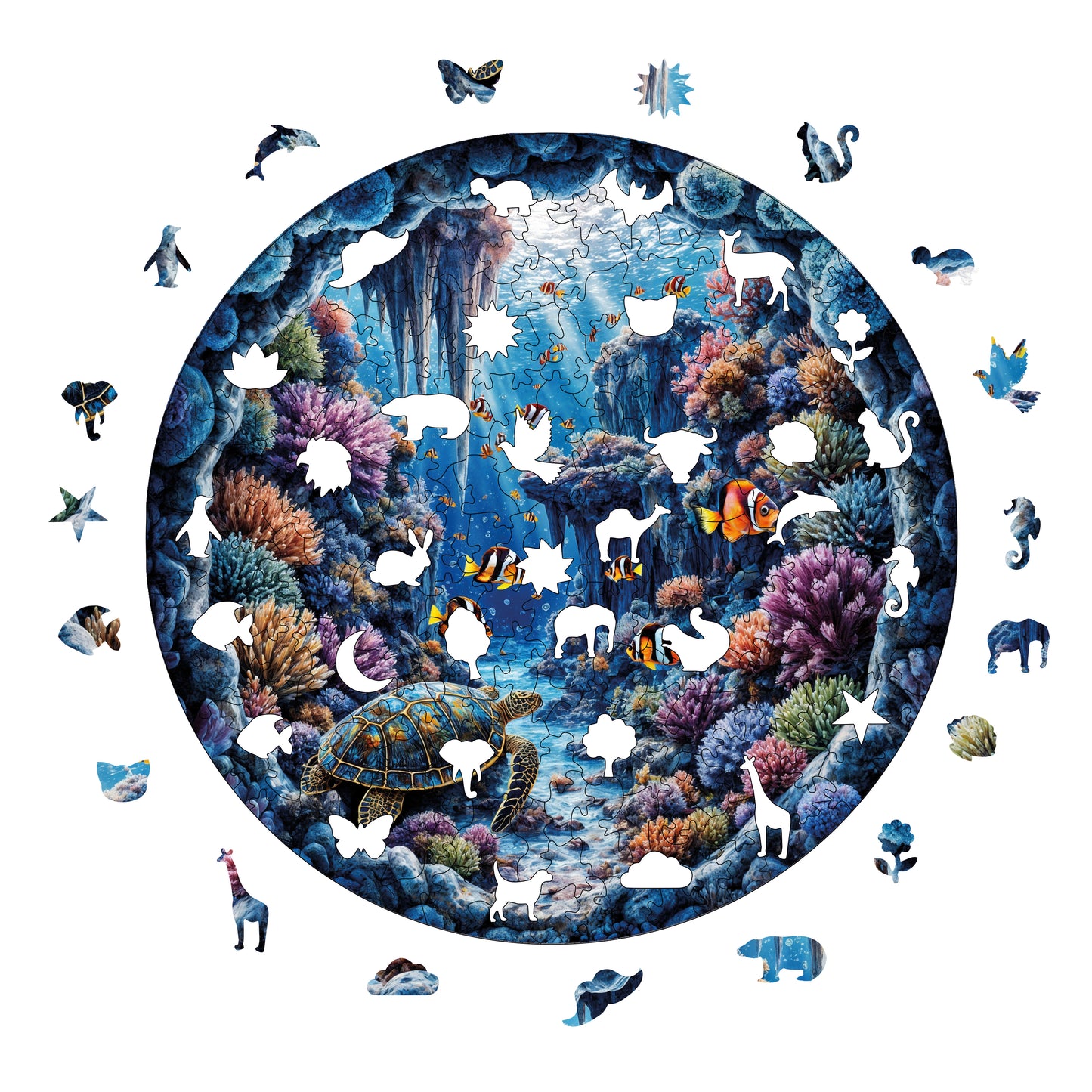 Yetişkinler İçin Ahşap Puzzle, Denizaltı Cenneti Premium Puzzle, 252 Parça Zorlu Ahşap Yapboz, 11,4"x11,4" (29x29 cm) Benzersiz Şekil, Yetişkinler İçin Ahşap Yapboz