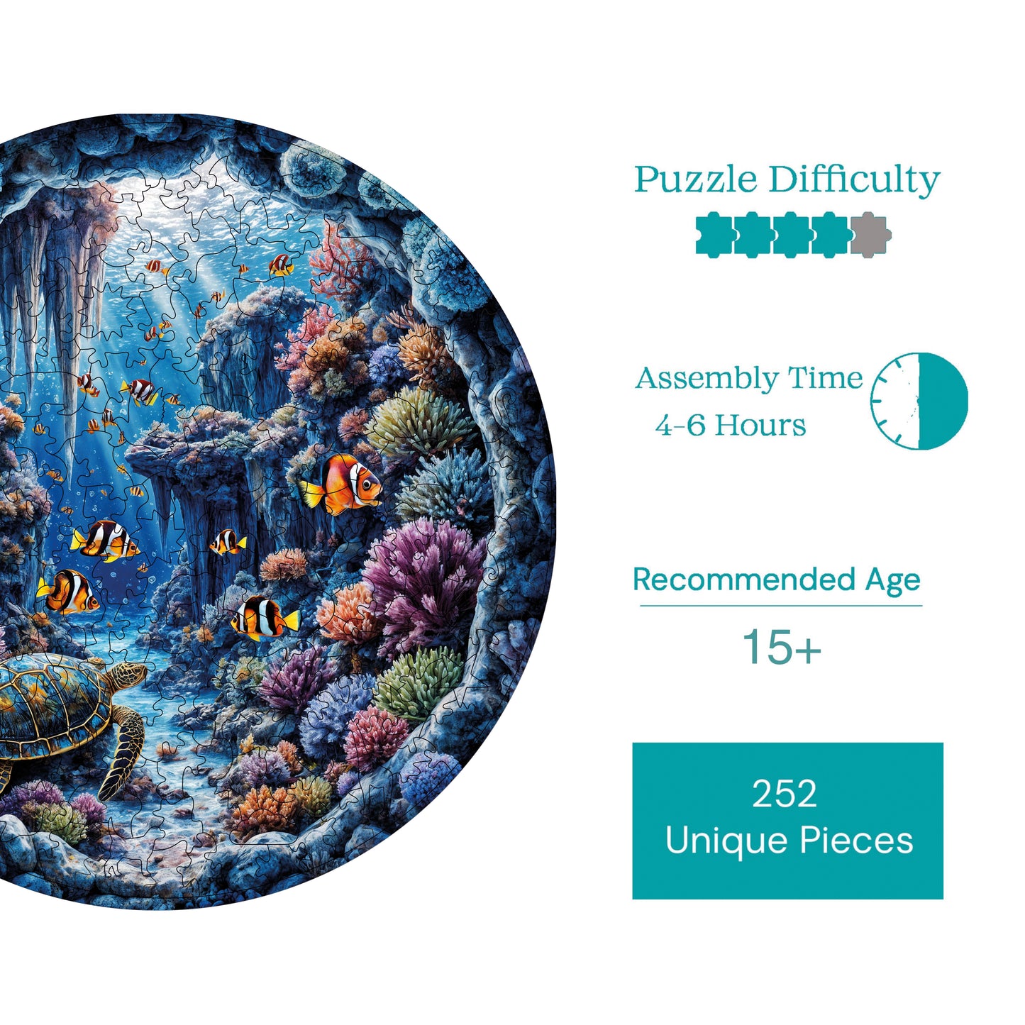 Yetişkinler İçin Ahşap Puzzle, Denizaltı Cenneti Premium Puzzle, 252 Parça Zorlu Ahşap Yapboz, 11,4"x11,4" (29x29 cm) Benzersiz Şekil, Yetişkinler İçin Ahşap Yapboz