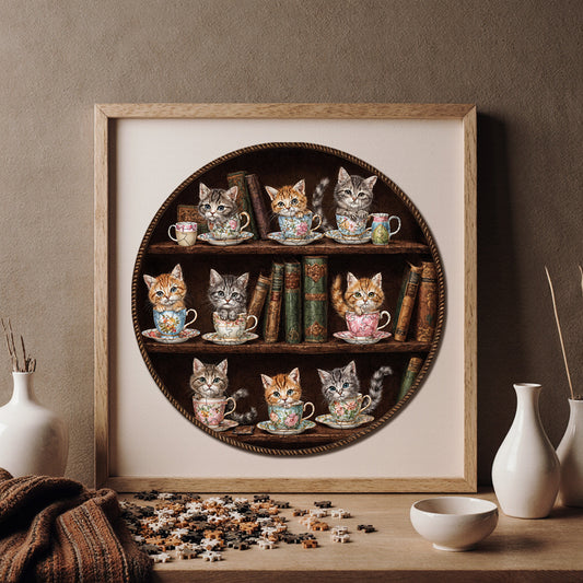 Wooden Puzzles for Adults, Meowy Tea Time Premium Jigsaw Puzzles, 252 Pieces Challenging Wooden Jigsaw, 11,4"x11,4" (29x29 cm)