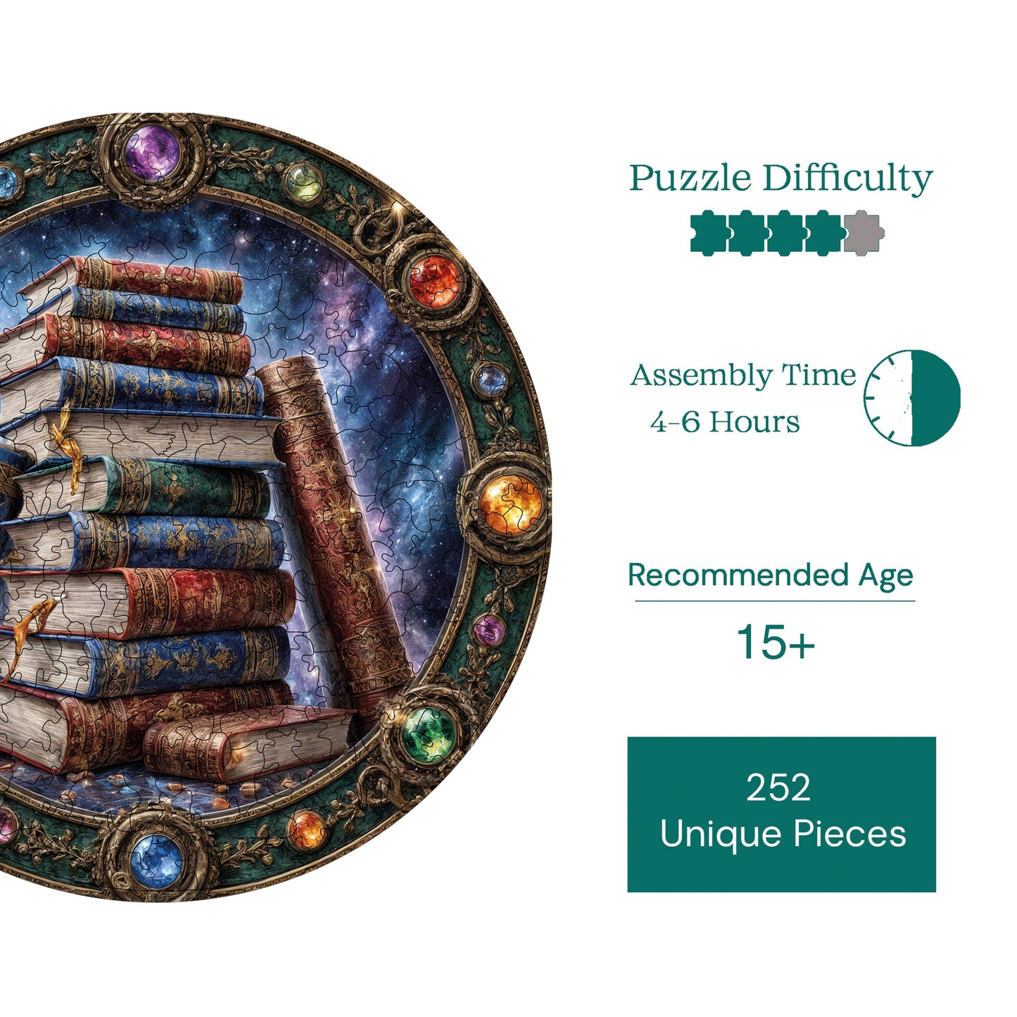 Yetişkinler İçin Ahşap Puzzle, Bilgelik Kitapları Premium Puzzle, 252 Parça Zorlu Ahşap Yapboz, 11,4"x11,4" (29x29 cm) Benzersiz Şekil, Yetişkinler İçin Ahşap Yapboz