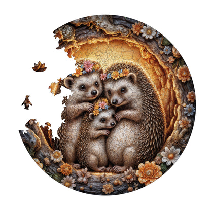 Wooden Puzzles for Adults, The Hedgehog Family Premium Jigsaw Puzzles, 252 Pieces Challenging Wooden Jigsaw, 11,4"x11,4" (29x29 cm)