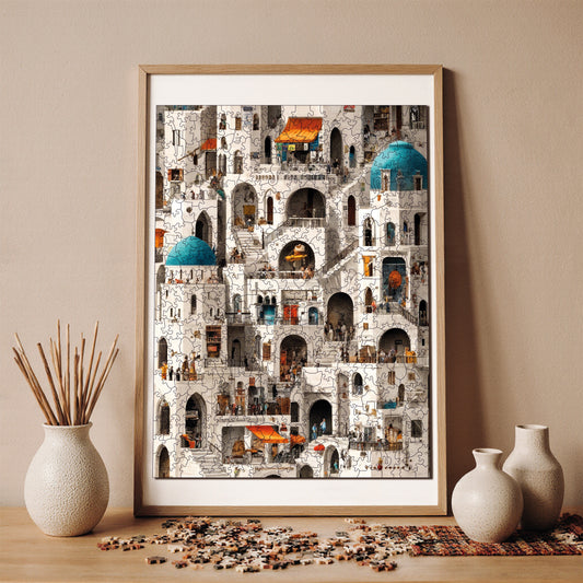 Wooden Puzzles for Adults, Maze of HousesPremium Jigsaw Puzzles, 450 Pieces Challenging Wooden Jigsaw, 11,4"x15,4" (29x39 cm)