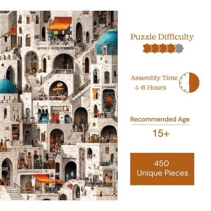 Yetişkinler İçin Ahşap Puzzle, Labirent Evler Premium Puzzle, 450 Parça Zorlu Ahşap Yapboz, 11,4"x15,4" (29x39 cm)
