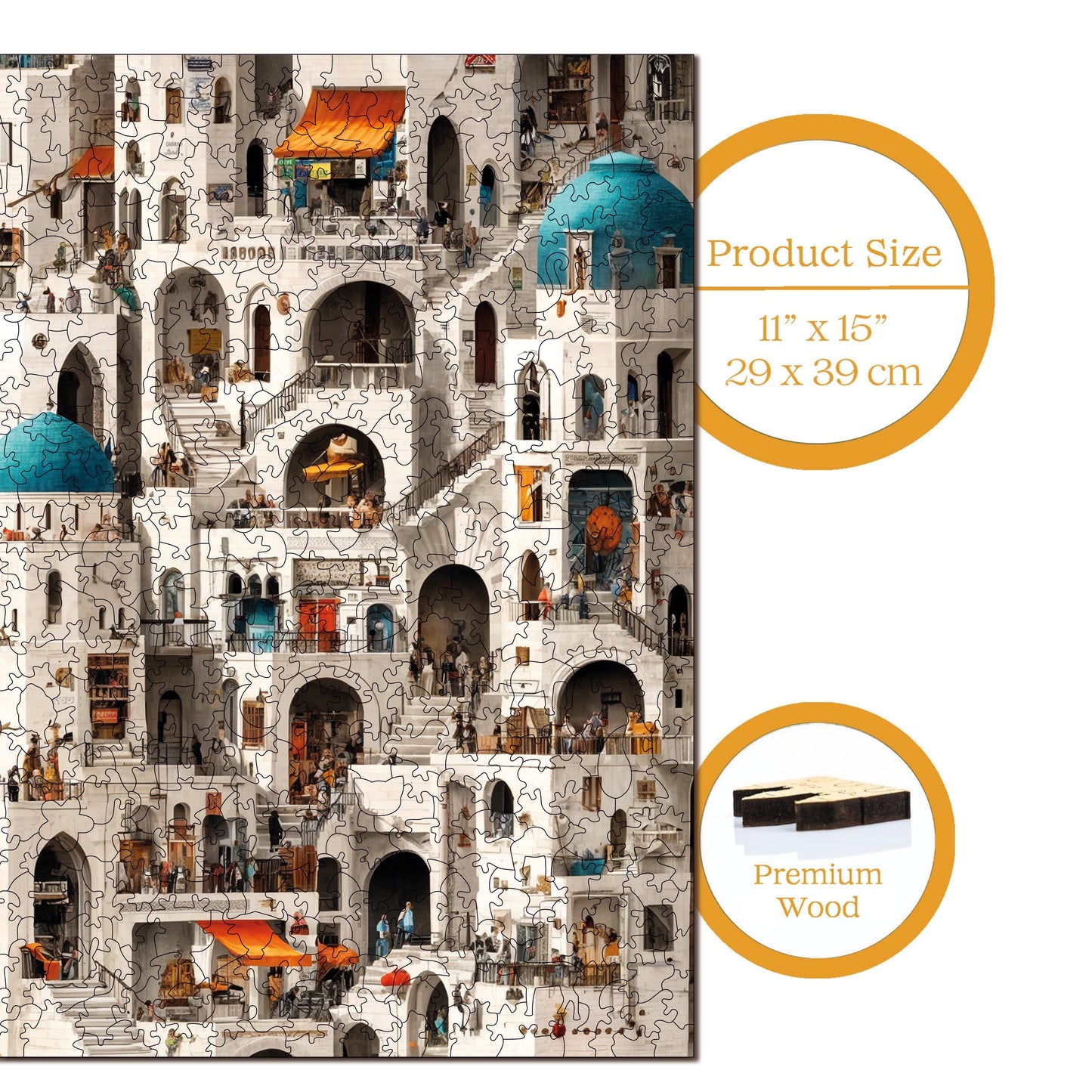 Yetişkinler İçin Ahşap Puzzle, Labirent Evler Premium Puzzle, 450 Parça Zorlu Ahşap Yapboz, 11,4"x15,4" (29x39 cm)