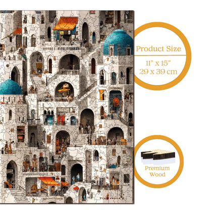 Yetişkinler İçin Ahşap Puzzle, Labirent Evler Premium Puzzle, 450 Parça Zorlu Ahşap Yapboz, 11,4"x15,4" (29x39 cm)