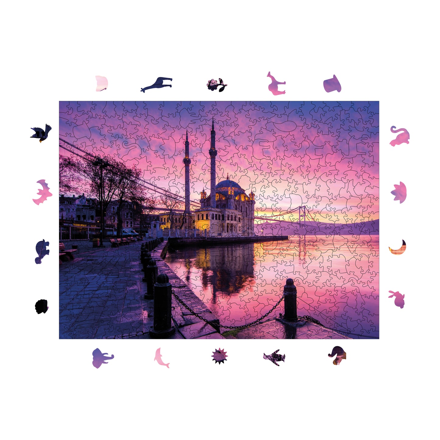 Yetişkinler İçin Ahşap Puzzle, Ortaköy'ün Işıkları Premium Puzzle, 450 Parça Zorlu Ahşap Yapboz, 11,4"x15,4" (29x39 cm)