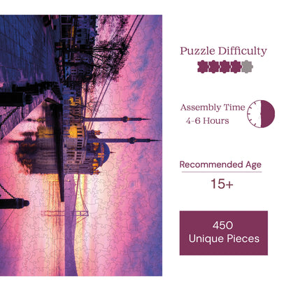 Yetişkinler İçin Ahşap Puzzle, Ortaköy'ün Işıkları Premium Puzzle, 450 Parça Zorlu Ahşap Yapboz, 11,4"x15,4" (29x39 cm)