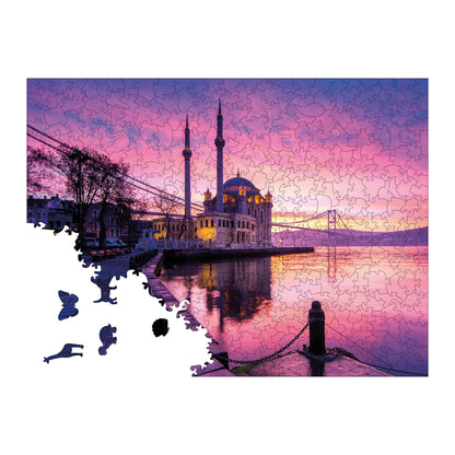 Yetişkinler İçin Ahşap Puzzle, Ortaköy'ün Işıkları Premium Puzzle, 450 Parça Zorlu Ahşap Yapboz, 11,4"x15,4" (29x39 cm)