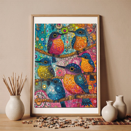 Wooden Puzzles for Adults, Cheerful Birds Premium Jigsaw Puzzles, 450 Pieces Challenging Wooden Jigsaw, 11,4"x15,4" (29x39 cm)