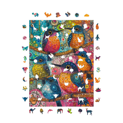 Yetişkinler İçin Ahşap Puzzle, Neşeli Kuşlar Premium Puzzle, 450 Parça Zorlu Ahşap Yapboz, 11,4"x15,4" (29x39 cm)