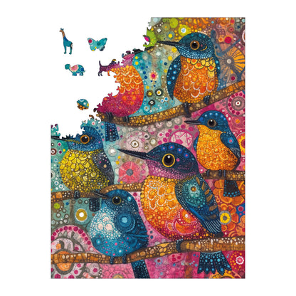 Yetişkinler İçin Ahşap Puzzle, Neşeli Kuşlar Premium Puzzle, 450 Parça Zorlu Ahşap Yapboz, 11,4"x15,4" (29x39 cm)