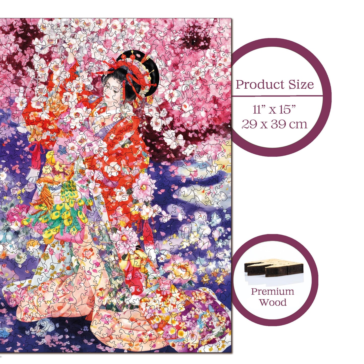 Wooden Puzzles for Adults, Dance of Sakura Premium Jigsaw Puzzles, 450 Pieces Challenging Wooden Jigsaw, 11,4"x15,4" (29x39 cm)