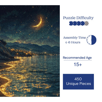 Yetişkinler İçin Ahşap Puzzle, Yıldızların Kıyısı Premium Puzzle, 450 Parça Zorlu Ahşap Yapboz, 11,4"x15,4" (29x39 cm)
