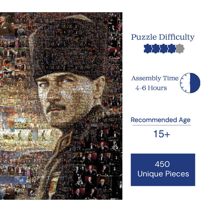 Wooden Puzzles for Adults, Immortal ATATÜRK Premium Jigsaw Puzzles, 450 Pieces Challenging Wooden Jigsaw, 11,4"x15,4" (29x39 cm)