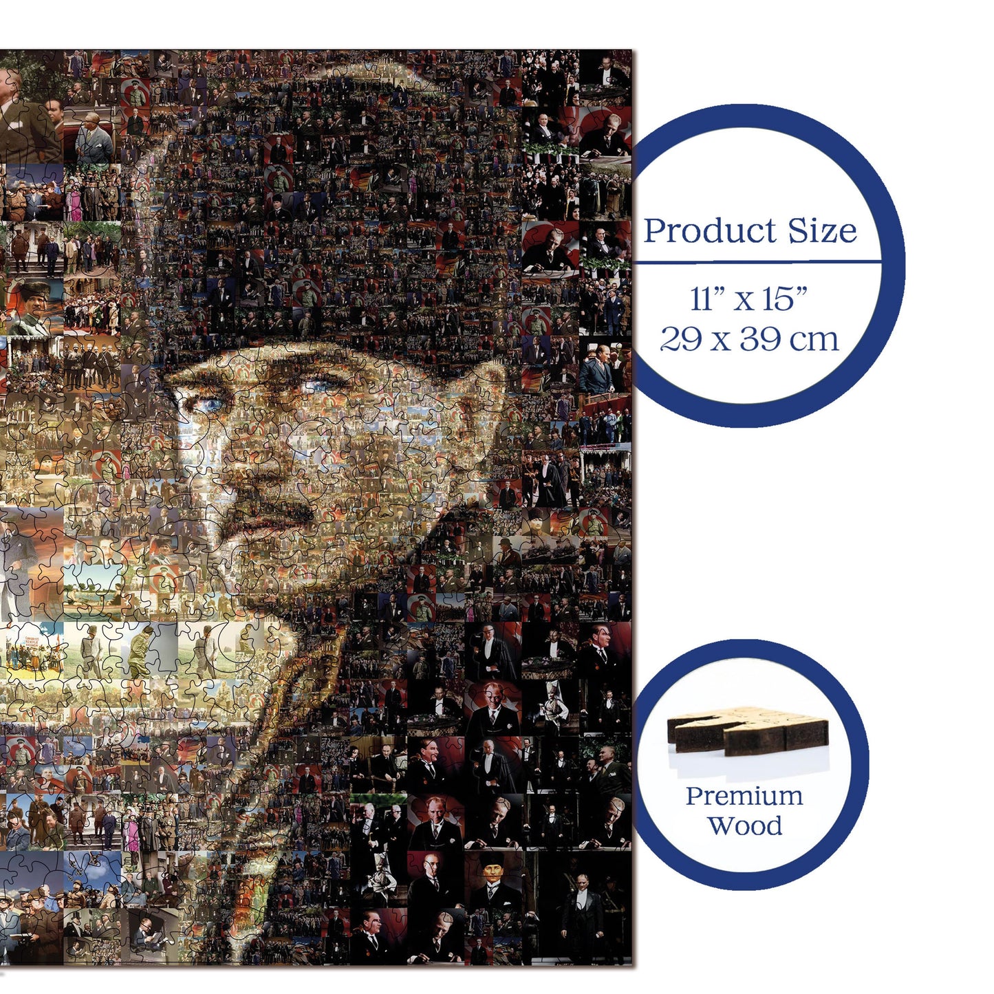Wooden Puzzles for Adults, Immortal ATATÜRK Premium Jigsaw Puzzles, 450 Pieces Challenging Wooden Jigsaw, 11,4"x15,4" (29x39 cm)