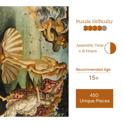 Wooden Puzzles for Adults, The Birth of Venus Premium Jigsaw Puzzles, 450 Pieces Challenging Wooden Jigsaw, 11,4"x15,4" (29x39 cm)