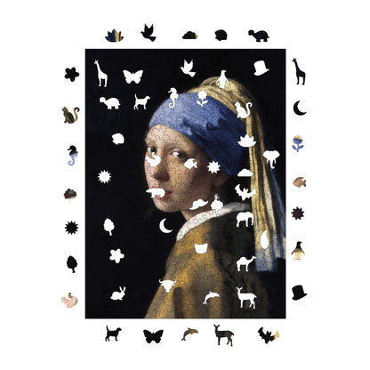 Wooden Puzzles for Adults, Girl with a Pearl Earring Premium Jigsaw Puzzles, 450 Pieces Challenging Wooden Jigsaw, 11,4"x15,4" (29x39 cm)