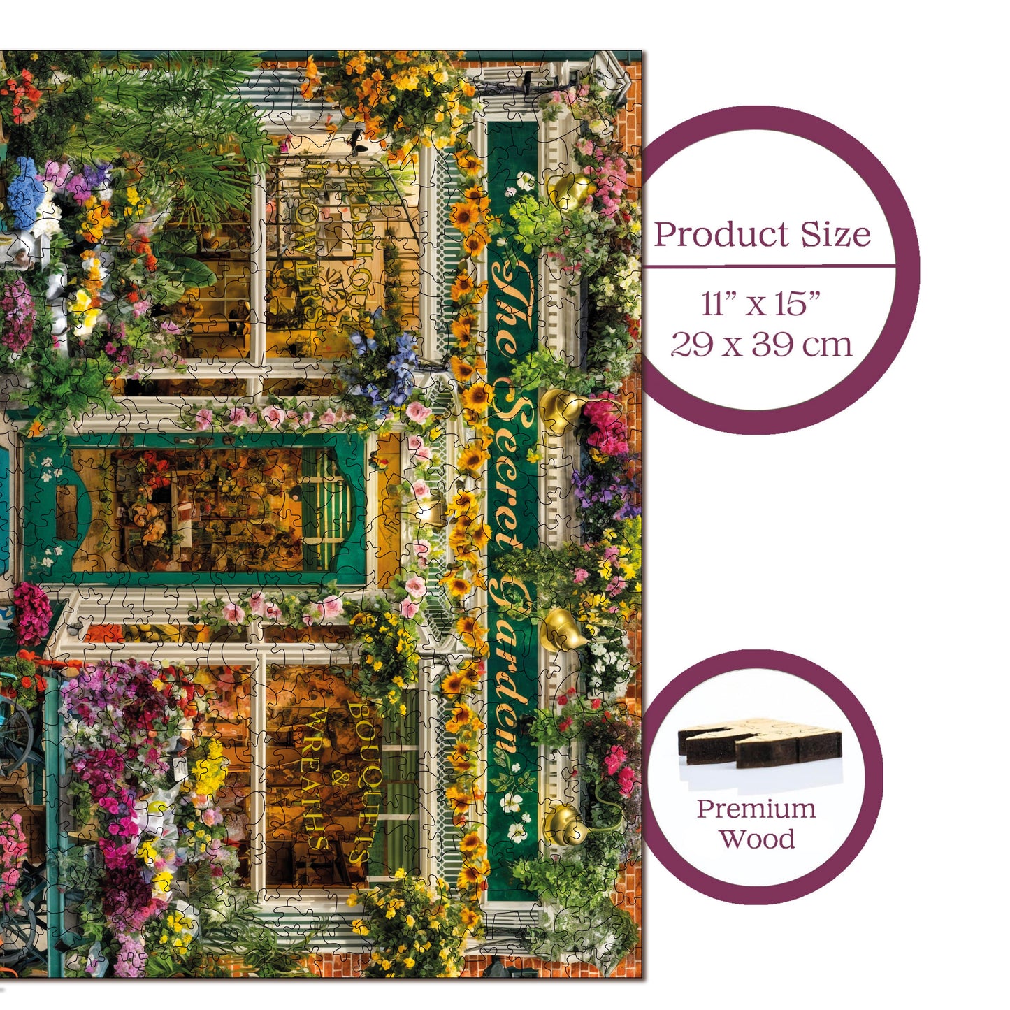 Wooden Puzzles for Adults, The Secret Garden Premium Jigsaw Puzzles, 450 Pieces Challenging Wooden Jigsaw, 11,4"x15,4" (29x39 cm)