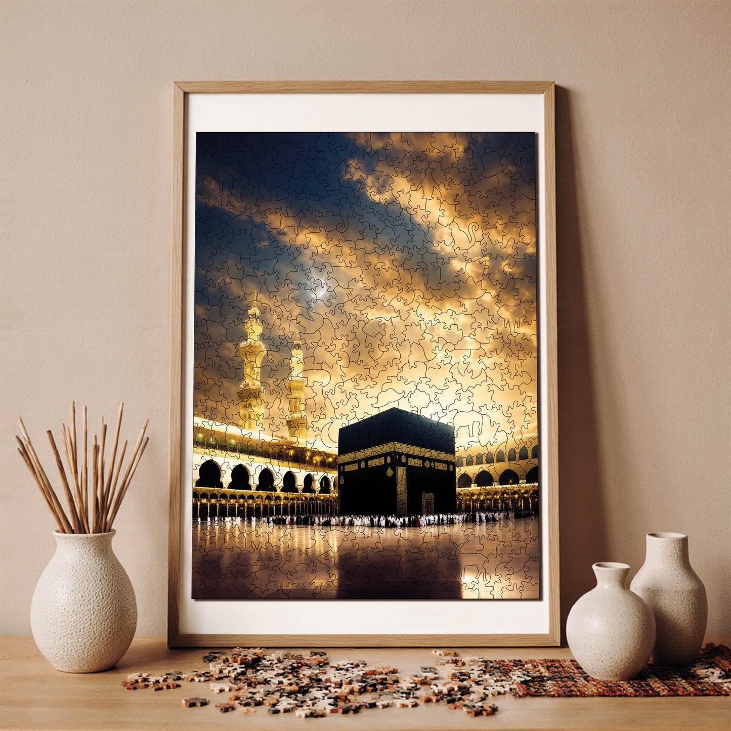 Wooden Puzzles for Adults, Kaaba, the Qibla of Hearts Premium Jigsaw Puzzles, 450 Pieces Challenging Wooden Jigsaw, 11,4"x15,4" (29x39 )