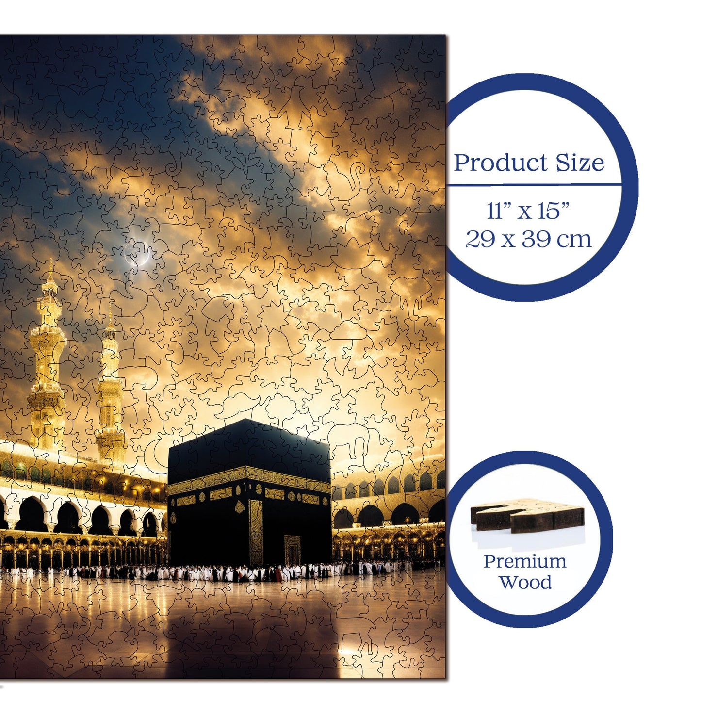 Wooden Puzzles for Adults, Kaaba, the Qibla of Hearts Premium Jigsaw Puzzles, 450 Pieces Challenging Wooden Jigsaw, 11,4"x15,4" (29x39 )