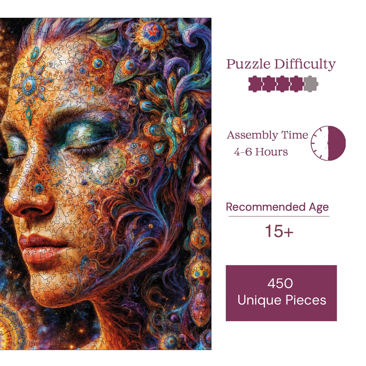 Wooden Puzzles for Adults, Lady of the Stars Premium Jigsaw Puzzles, 450 Pieces Challenging Wooden Jigsaw, 11,4"x15,4" (29x39 )