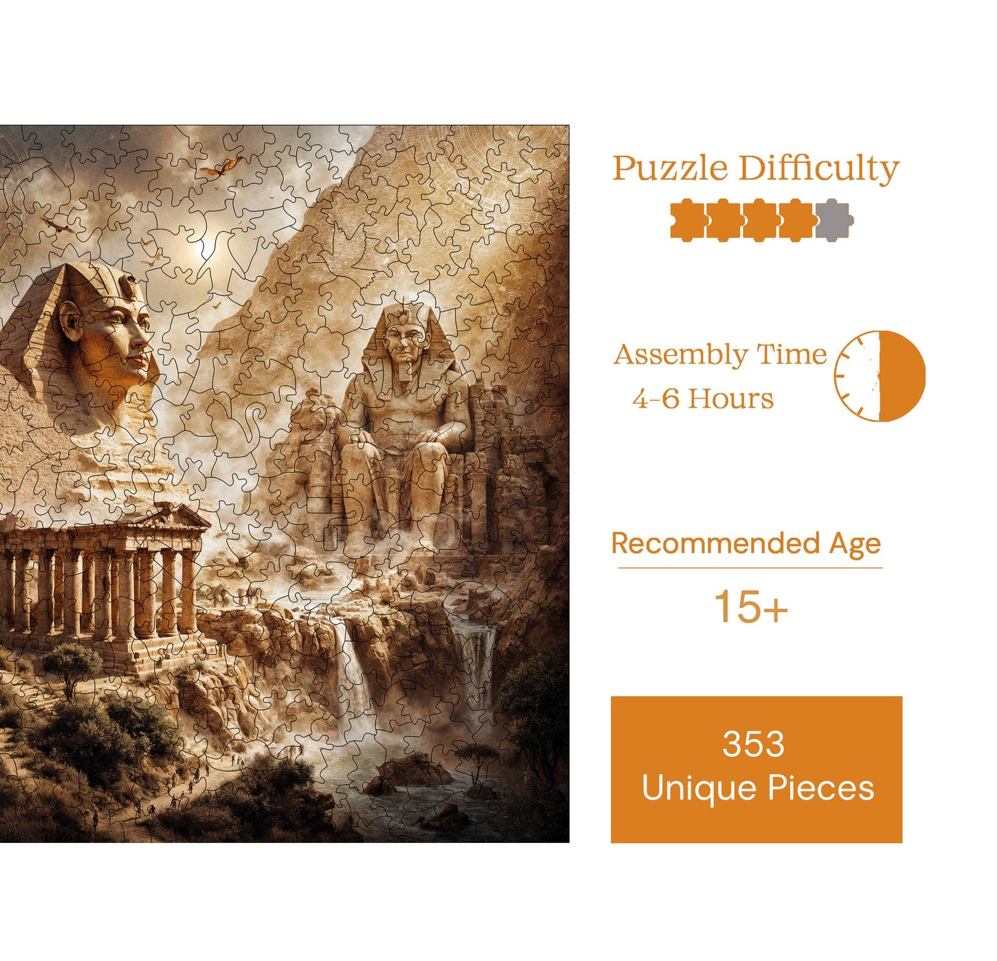 Yetişkinler İçin Ahşap Puzzle, Firavunların Mirası Premium Puzzle, 353 Parça Zorlu Ahşap Yapboz, 11,4"x11,4" (29x29 cm) Benzersiz Şekil, Yetişkinler İçin Ahşap Yapbozlar