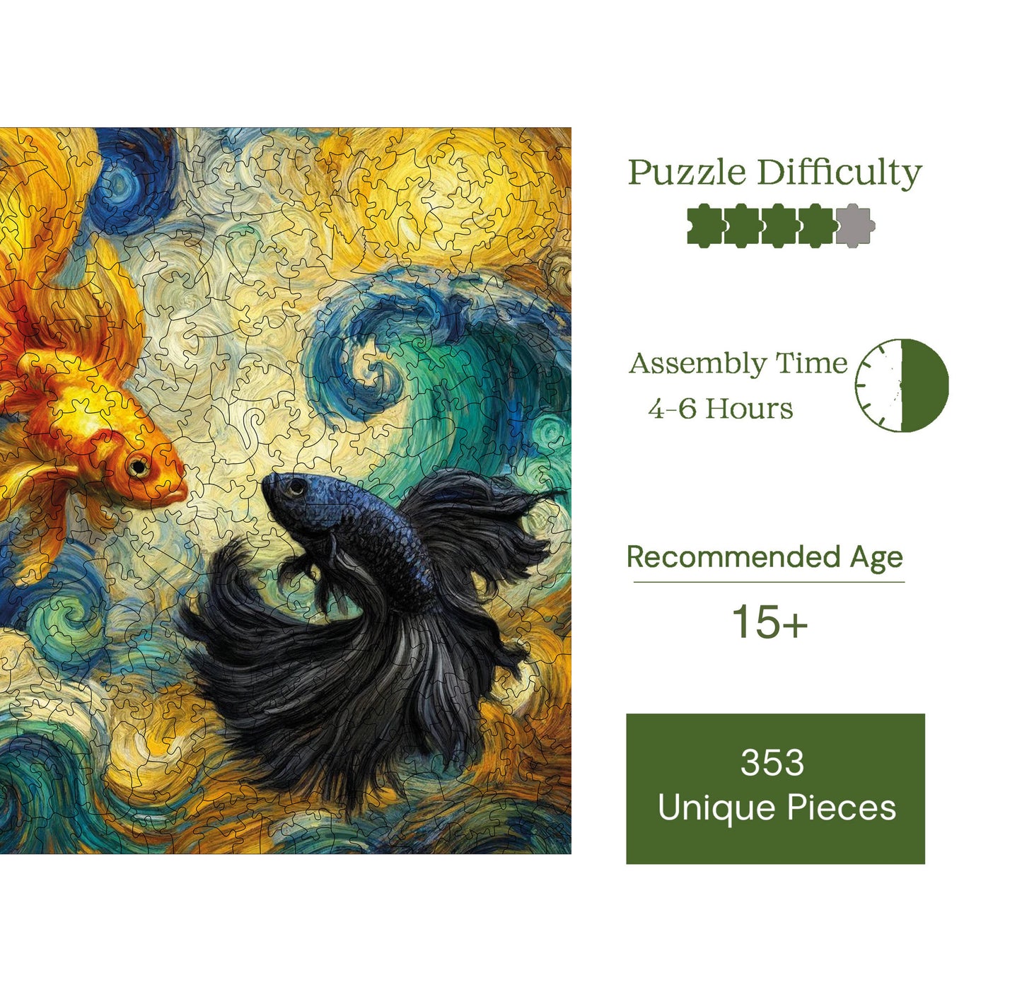 Wooden Puzzles for Adults,  Spirits in the Waves Premium Jigsaw Puzzles, 353 Pieces Wooden Jigsaw, 11,4"x11,4" (29x29 cm)
