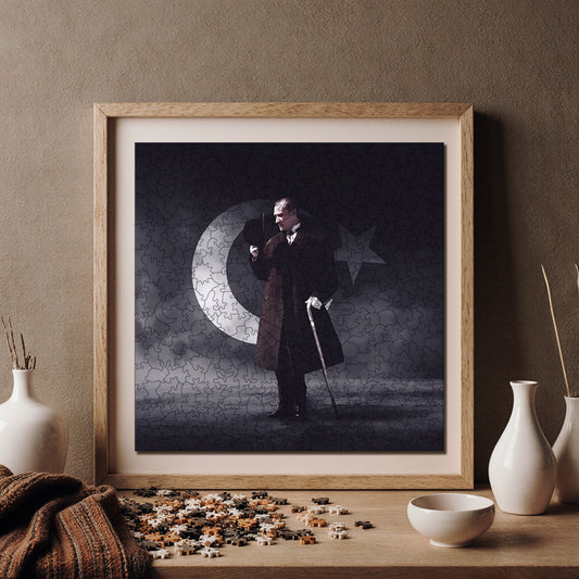 Yetişkinler İçin Ahşap Puzzle, Büyük Önder "Atatürk" Premium Puzzle, 353 Parça Zorlu Ahşap Yapboz, 11,4"x11,4" (29x29 cm) Benzersiz Şekil, Yetişkinler İçin Ahşap Yapbozlar