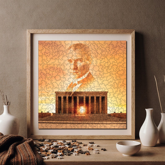 Yetişkinler İçin Ahşap Puzzle, Ebedi Lider Mustafa Kemal Atatürk Premium Puzzle, 353 Parça Zorlu Ahşap Yapboz, 11,4"x11,4" (29x29 cm) Benzersiz Şekil, Yetişkinler İçin Ahşap Yapbozlar