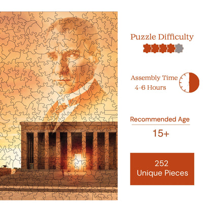 Yetişkinler İçin Ahşap Puzzle, Ebedi Lider Mustafa Kemal Atatürk Premium Puzzle, 353 Parça Zorlu Ahşap Yapboz, 11,4"x11,4" (29x29 cm) Benzersiz Şekil, Yetişkinler İçin Ahşap Yapbozlar