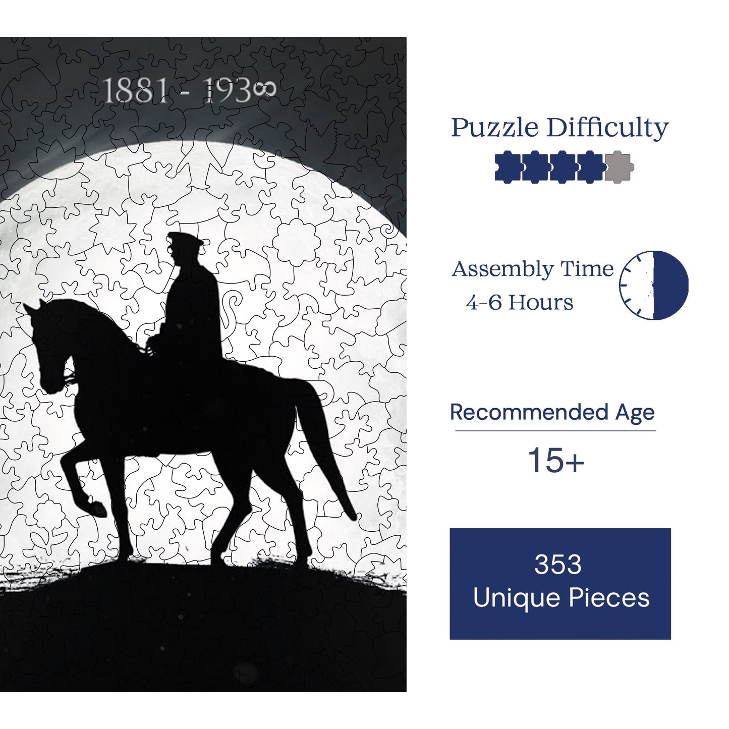 Yetişkinler İçin Ahşap Puzzle, 1881 – Sonsuza Premium Puzzle, 353 Parça Zorlu Ahşap Yapboz, 11,4"x11,4" (29x29 cm) Benzersiz Şekil, Yetişkinler İçin Ahşap Yapbozlar