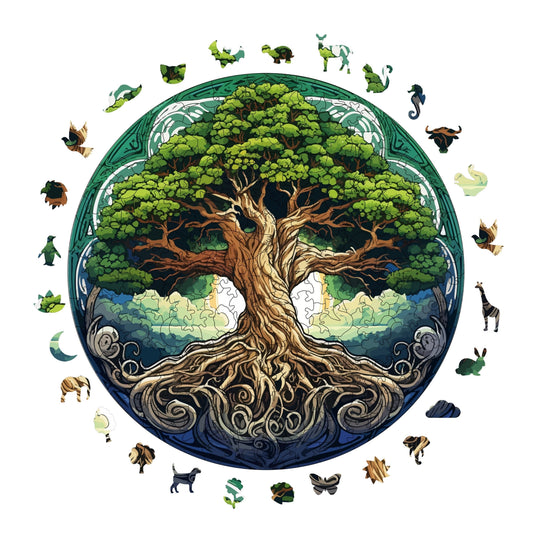 Yetişkinler İçin Ahşap Puzzle, Hayat Ağacı Premium Puzzle, 252 Parça Zorlu Ahşap Yapboz, 11,4"x11,4" (29x29 cm) Benzersiz Şekil, Yetişkinler İçin Ahşap Yapboz