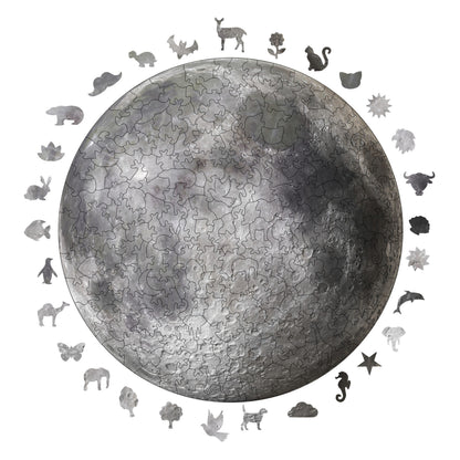 Holzpuzzle für Erwachsene, Vollmond-Premium-Puzzle, 252 Teile anspruchsvolles Holzpuzzle, 11,4"x11,4" (29x29 cm) einzigartige Form, Holzpuzzle für Erwachsene