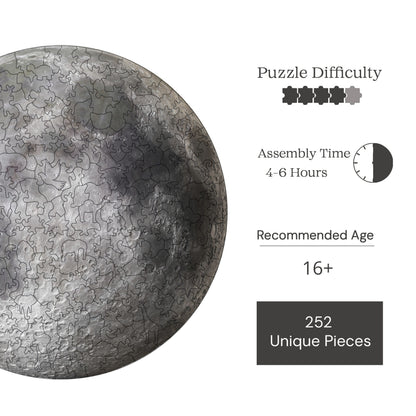 Holzpuzzle für Erwachsene, Vollmond-Premium-Puzzle, 252 Teile anspruchsvolles Holzpuzzle, 11,4"x11,4" (29x29 cm) einzigartige Form, Holzpuzzle für Erwachsene