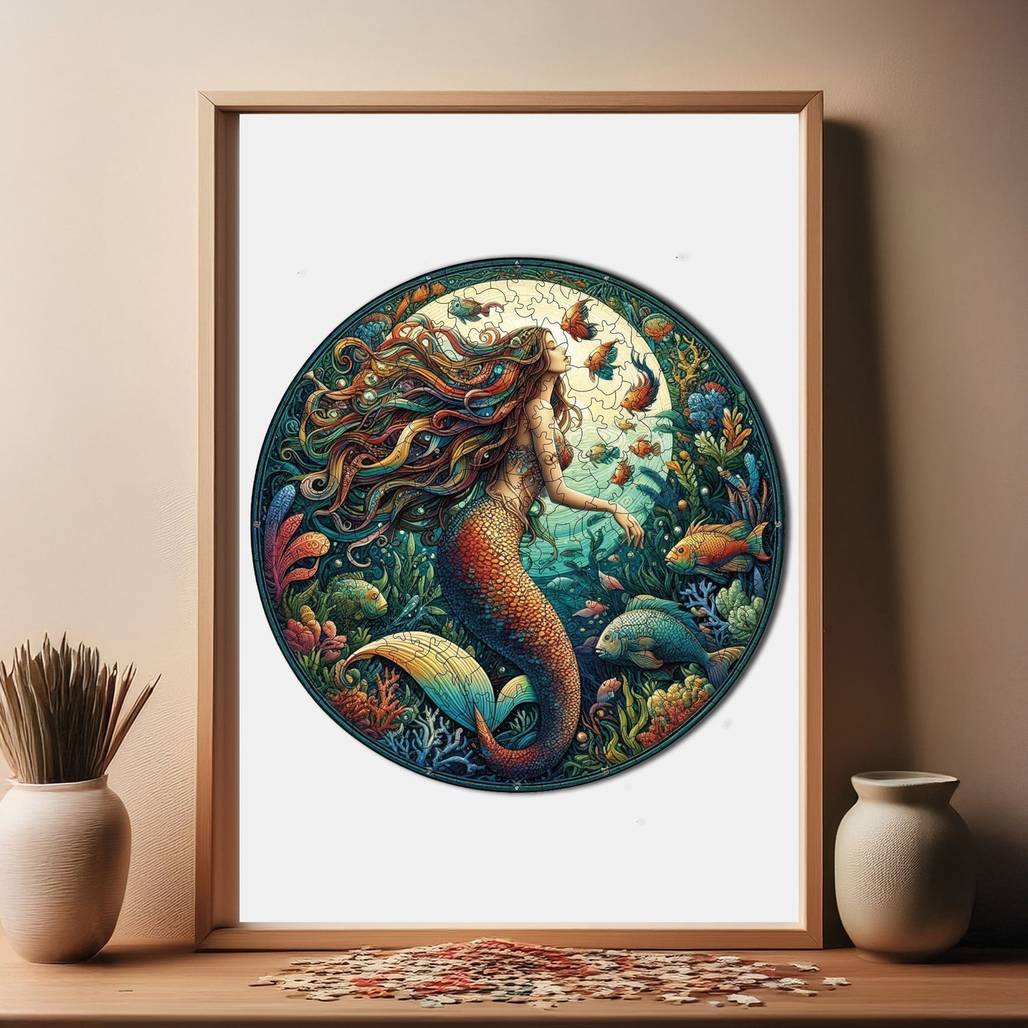 Holzpuzzle für Erwachsene, The Mermaid's Song Premium Puzzle, 252 Teile anspruchsvolles Holzpuzzle, 11,4"x11,4" (29x29 cm) einzigartige Form, Holzpuzzle für Erwachsene