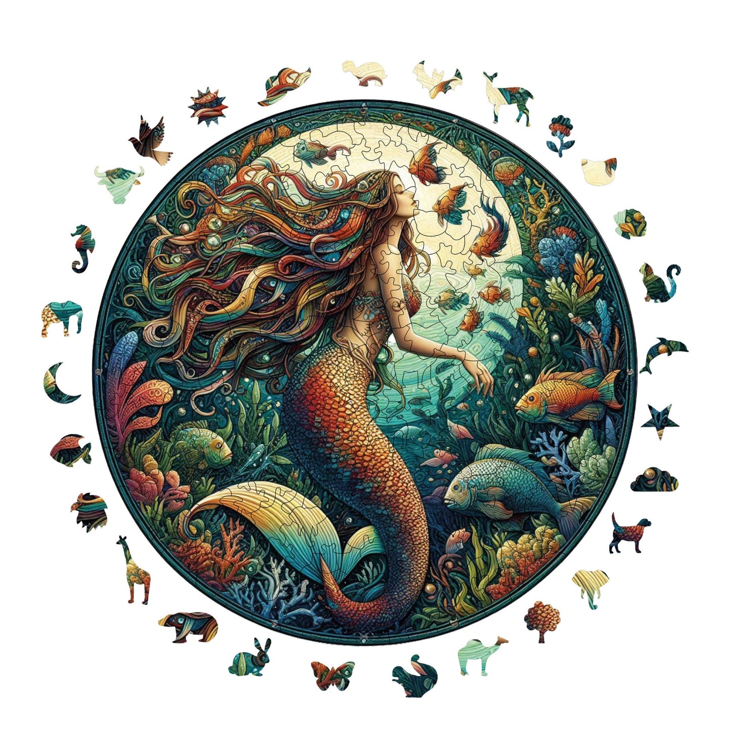 Holzpuzzle für Erwachsene, The Mermaid's Song Premium Puzzle, 252 Teile anspruchsvolles Holzpuzzle, 11,4"x11,4" (29x29 cm) einzigartige Form, Holzpuzzle für Erwachsene