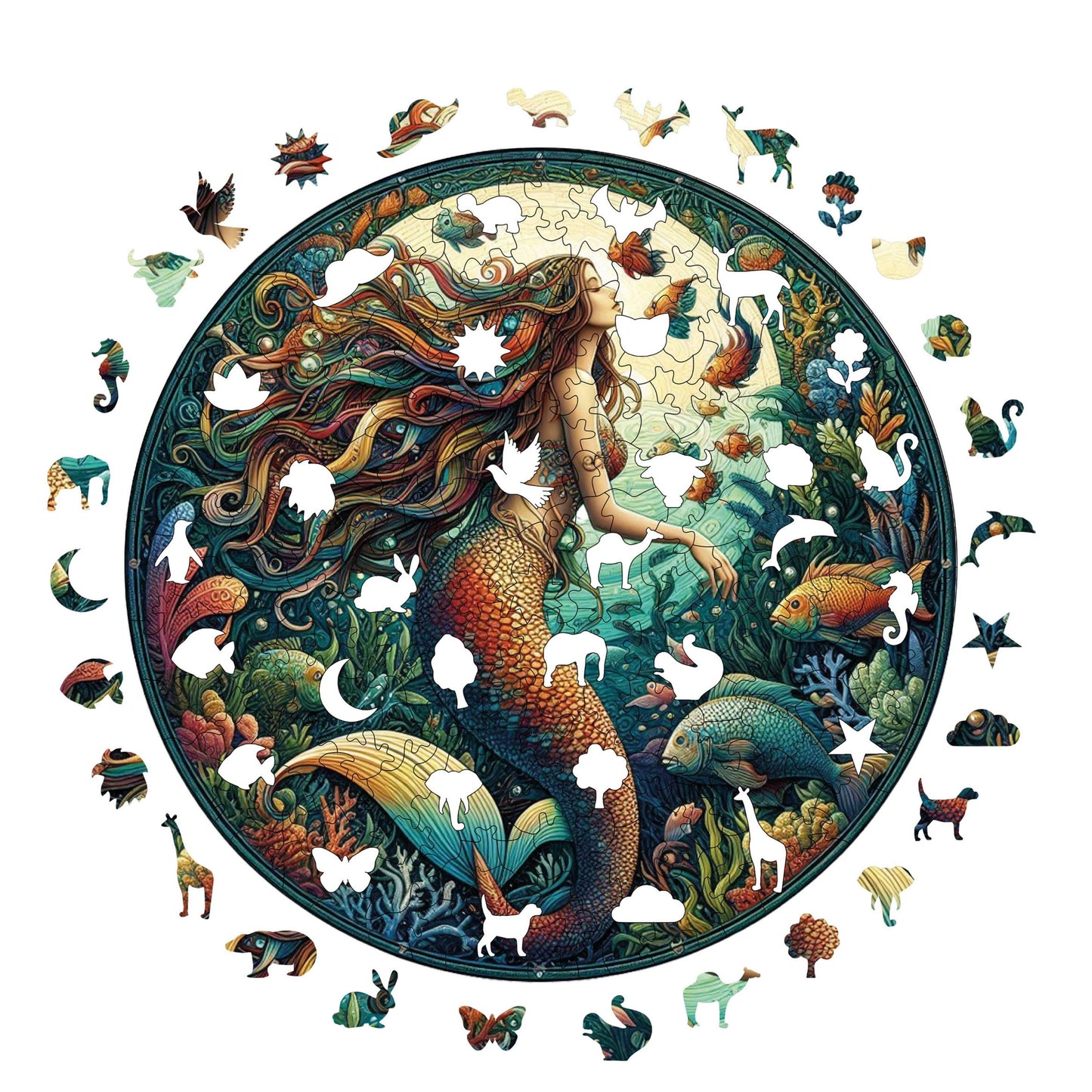 Holzpuzzle für Erwachsene, The Mermaid's Song Premium Puzzle, 252 Teile anspruchsvolles Holzpuzzle, 11,4"x11,4" (29x29 cm) einzigartige Form, Holzpuzzle für Erwachsene