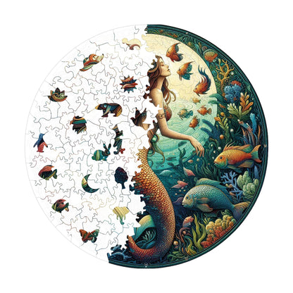 Holzpuzzle für Erwachsene, The Mermaid's Song Premium Puzzle, 252 Teile anspruchsvolles Holzpuzzle, 11,4"x11,4" (29x29 cm) einzigartige Form, Holzpuzzle für Erwachsene