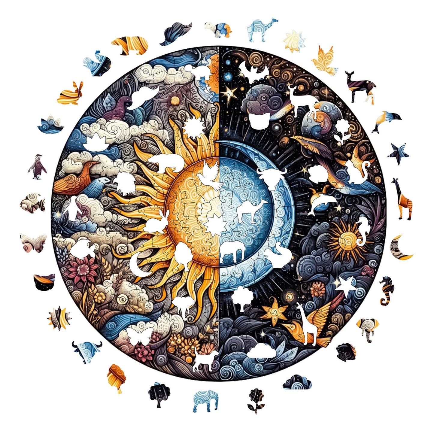 Holzpuzzle für Erwachsene, Premium-Puzzle „Tag und Nacht“, 252 Teile, anspruchsvolles Holzpuzzle, 11,4"x11,4" (29 x 29 cm), einzigartige Form, Holzpuzzle für Erwachsene