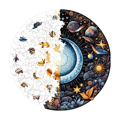 Holzpuzzle für Erwachsene, Premium-Puzzle „Tag und Nacht“, 252 Teile, anspruchsvolles Holzpuzzle, 11,4"x11,4" (29 x 29 cm), einzigartige Form, Holzpuzzle für Erwachsene